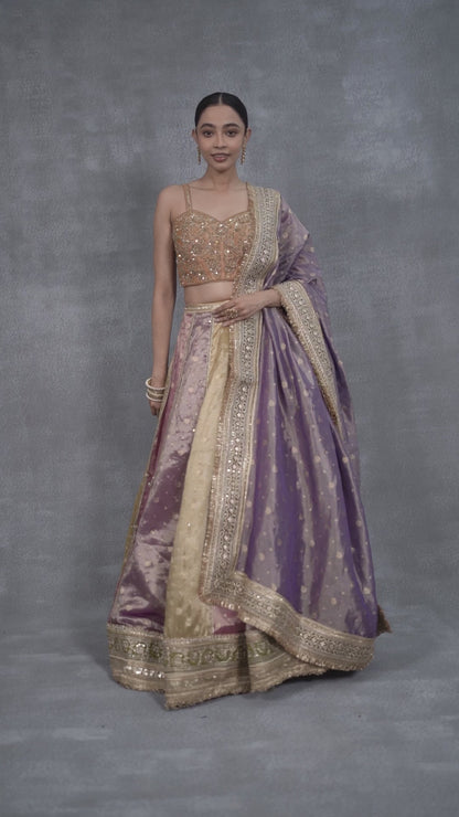 Orange Tissue Weaving Multicolour Lehenga Set