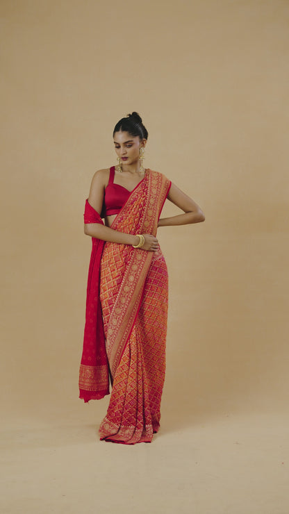 Orange Raidana Bandhani Georgette Saree