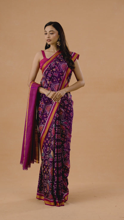 Purple Patola Silk Heritage Saree With Meenakari Weaving