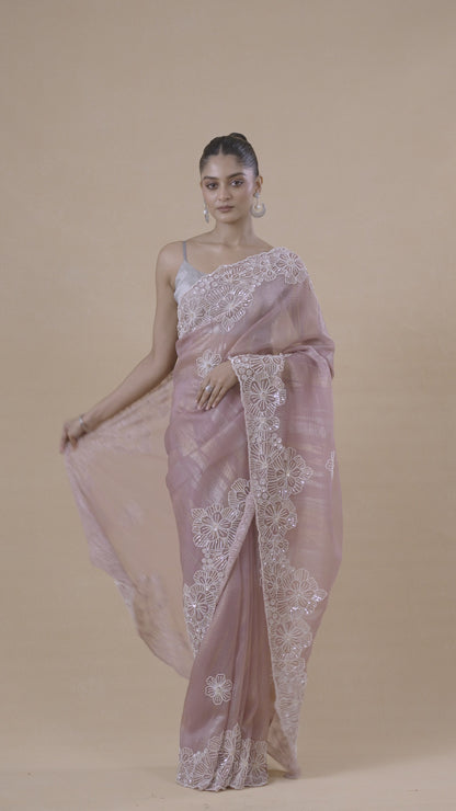 Onion Pink Crushed Tissue Saree