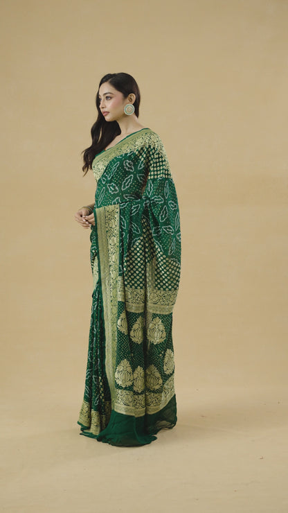 Green Raidana Bandhani Georgette Saree