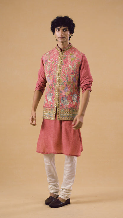 Peachish Pink Kurta Bandi Set