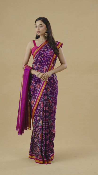 Purple Patola Silk Heritage Saree With Meenakari Weaving