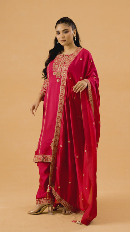 Rani Pink Dola Silk Salwar Kameez Set