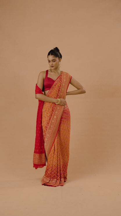 Orange Raidana Bandhani Georgette Saree