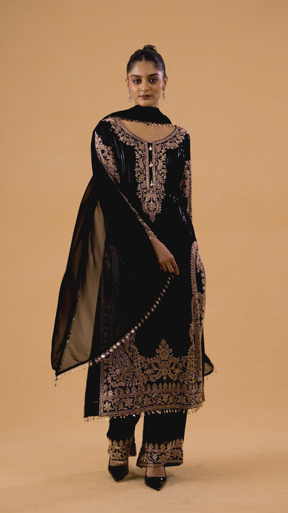 Midnight Black Georgette Pakistani Salwar Kameez Set