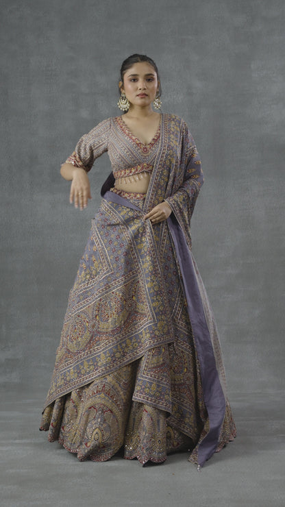 Lavender Heritage Crepe Lehenga Set