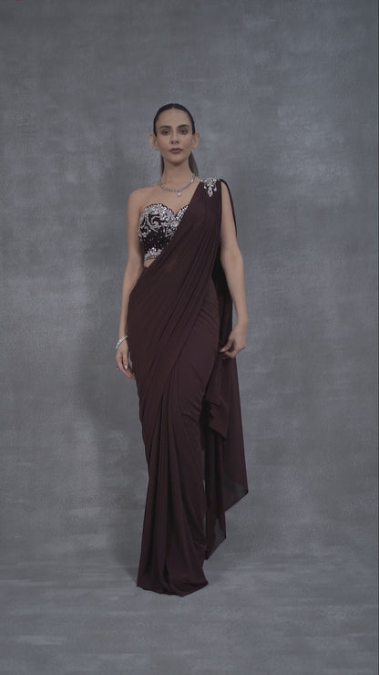 Wine Corset Drape Saree