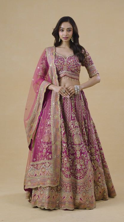 Magenta Heritage Crepe Lehenga Set
