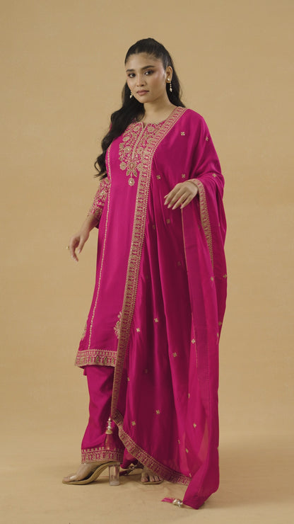 Rani Pink Dola Silk Salwar Kameez Set