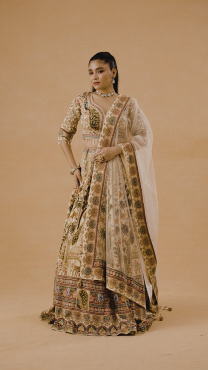 Ivory Pichwai Art Crepe Lehenga Set