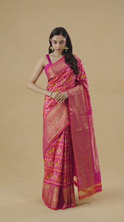 Pink Patola Silk Heritage Saree With Banarasi Border