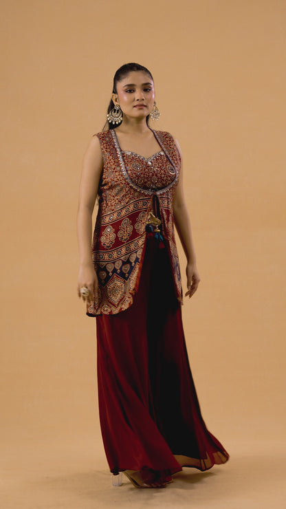 Ajrakh Print Gajji Silk Indowestern Palazzo Set