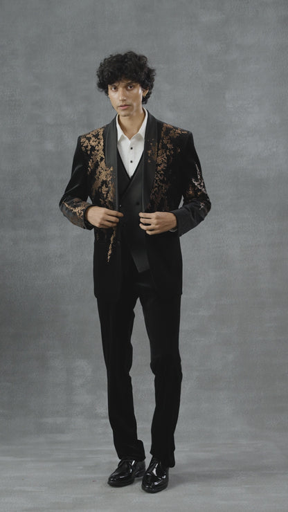 Black Tuxedo Set With Golden Hand Embellishments