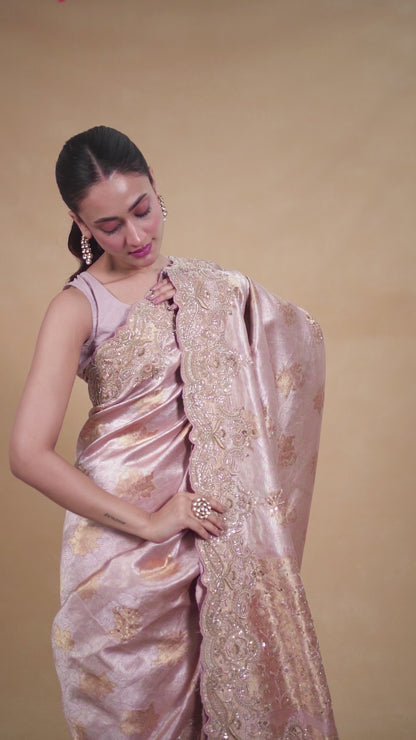 Onion Pink Kanjeevaram Silk Saree With Zardosi Work