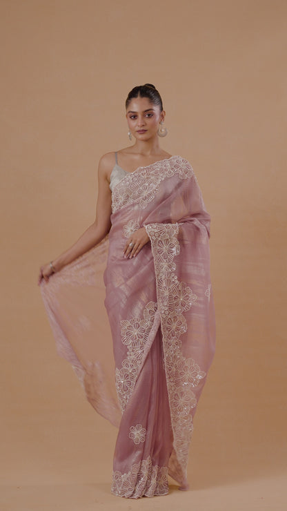 Onion Pink Crushed Tissue Saree