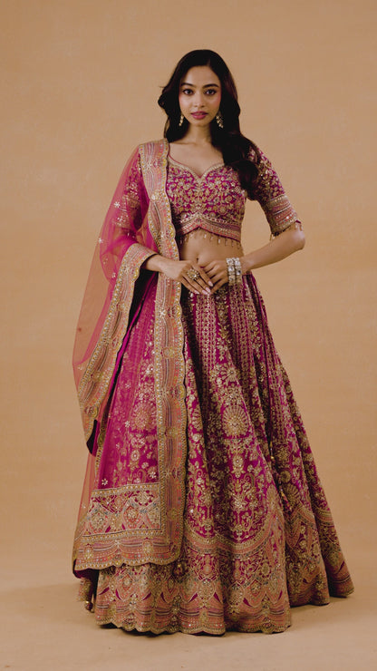 Magenta Heritage Crepe Lehenga Set