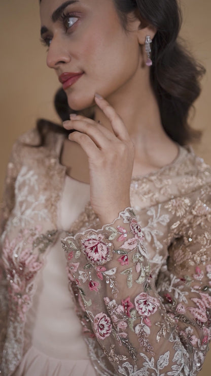Pink Drape Gown With Jacket